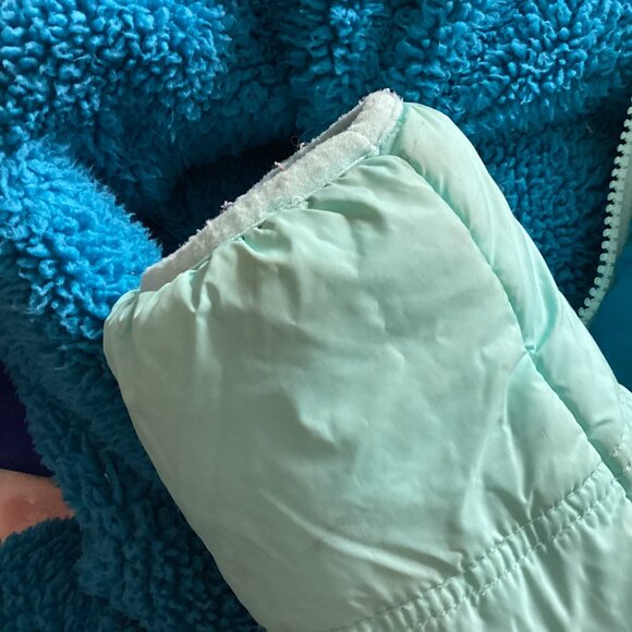 Eddie Bauer Kids Reversible Blue Hooded Puffer Coat Sherpa Lined Jacket S/P 6 - Picture 10 of 11